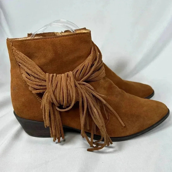 Schutz Euzabia 7B Brown Suede Leather Tassel Fringe Boot Zip Western Boho Cabin - Picture 2 of 10
